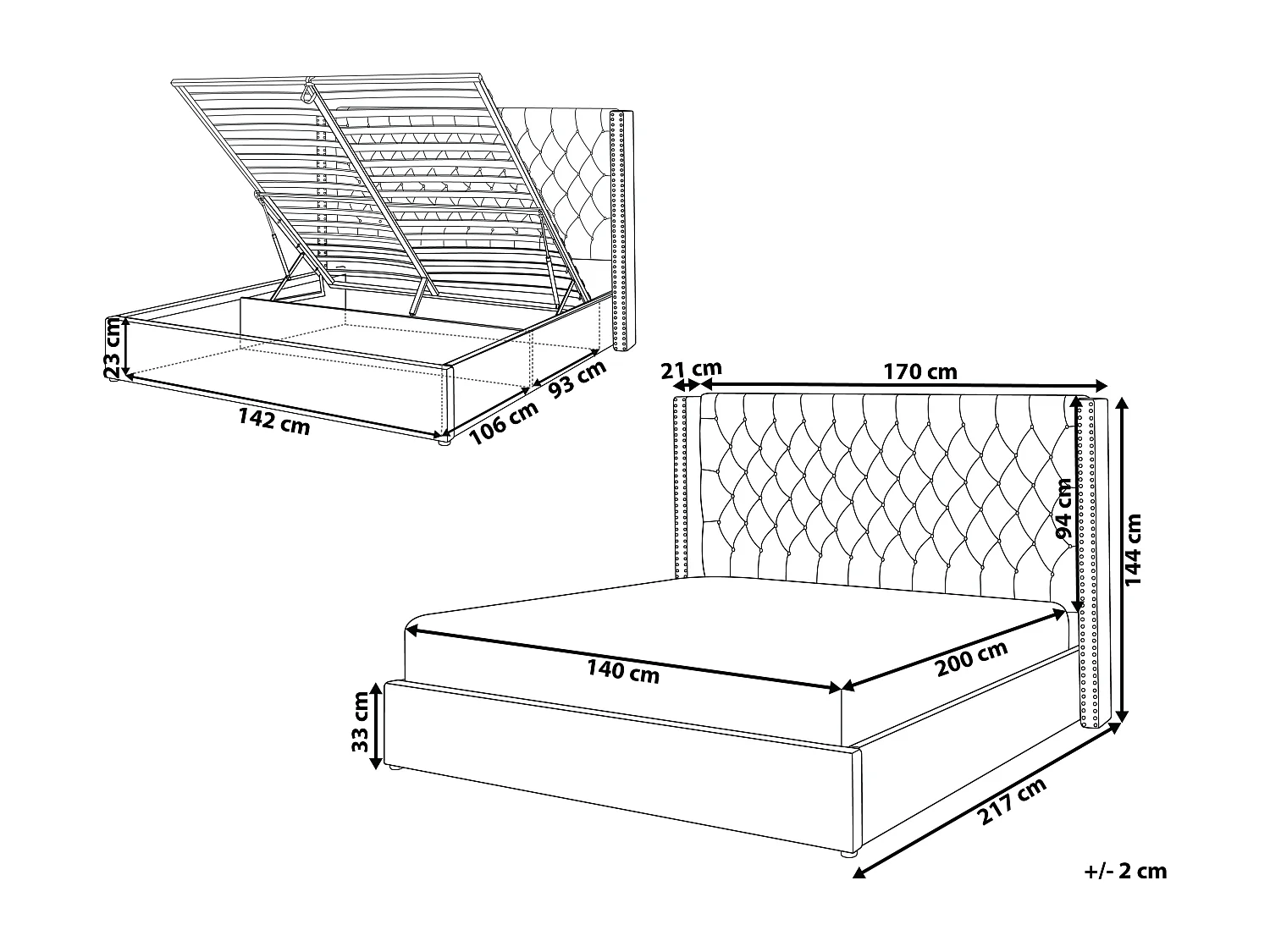 Lit ottoman Velours LUBBON 140 x 200 cm Blanc cassé