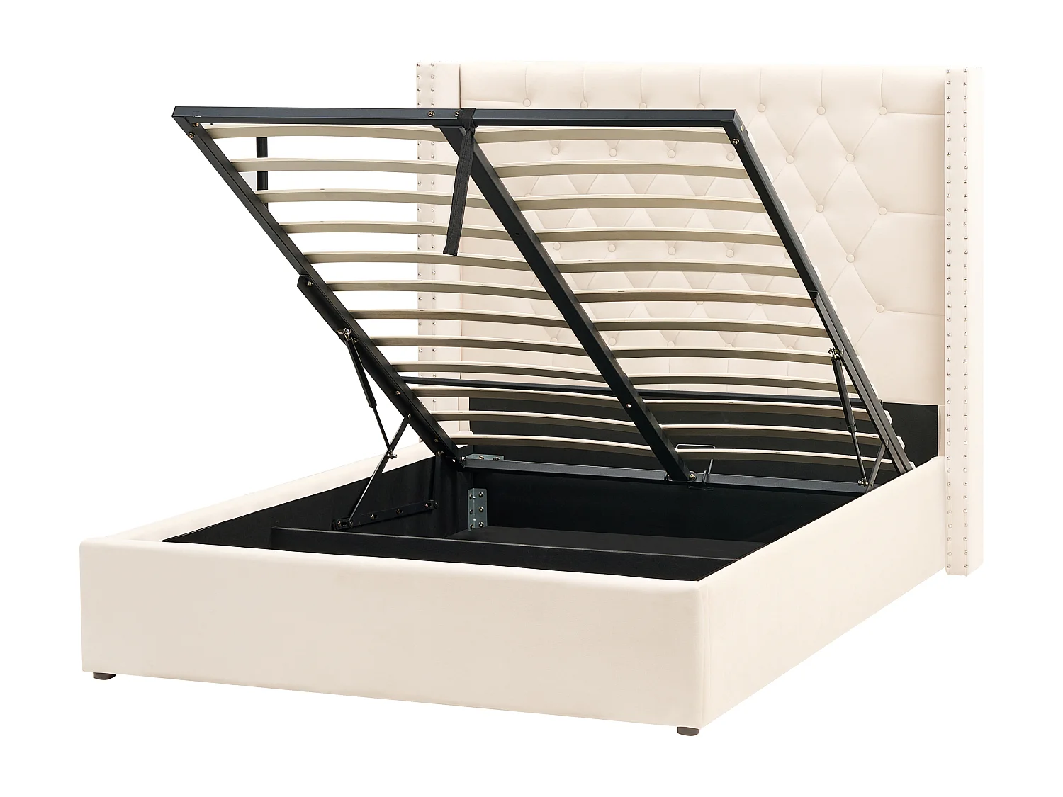 Cama con almacenaje Terciopelo LUBBON 140 x 200 cm Blanco crema