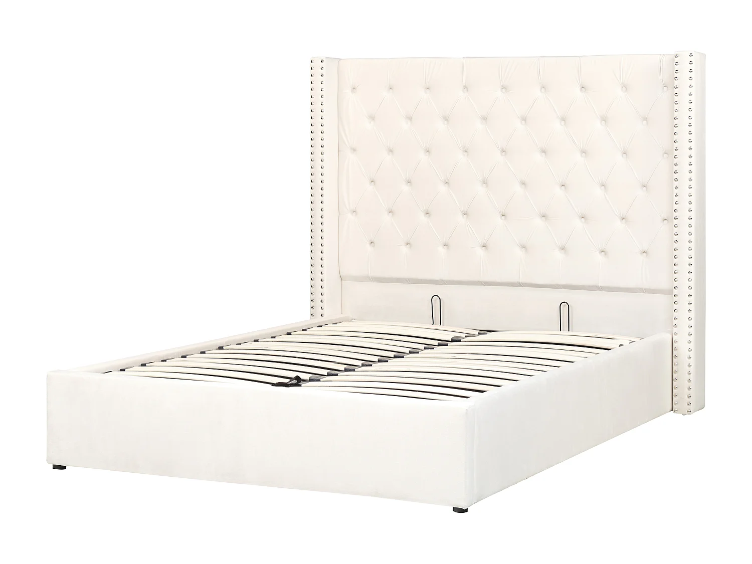 Cama con almacenaje Terciopelo LUBBON 140 x 200 cm Blanco crema