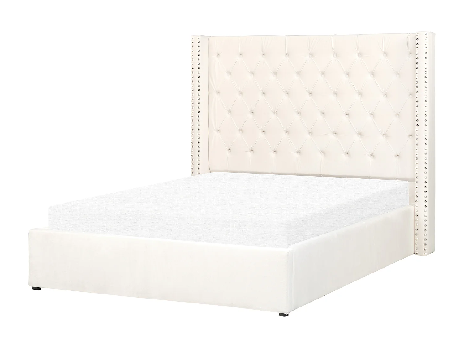 Cama con almacenaje Terciopelo LUBBON 140 x 200 cm Blanco crema