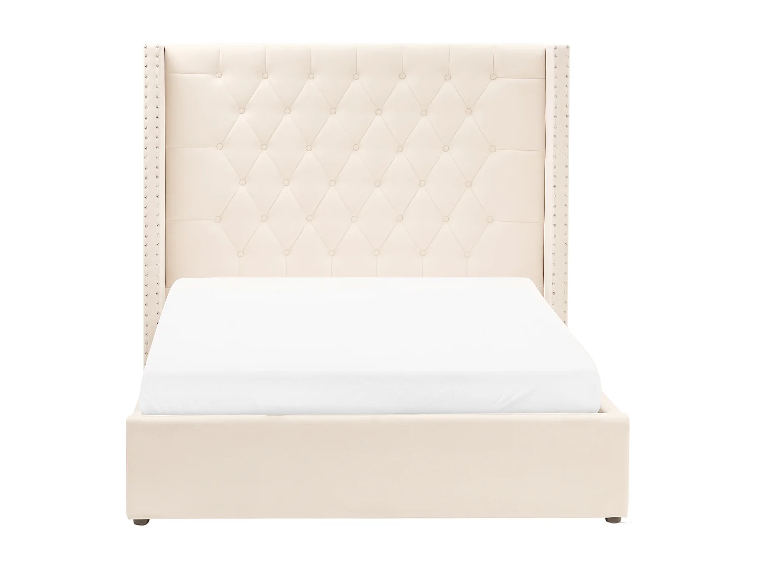 Cama con almacenaje Terciopelo LUBBON 140 x 200 cm Blanco crema