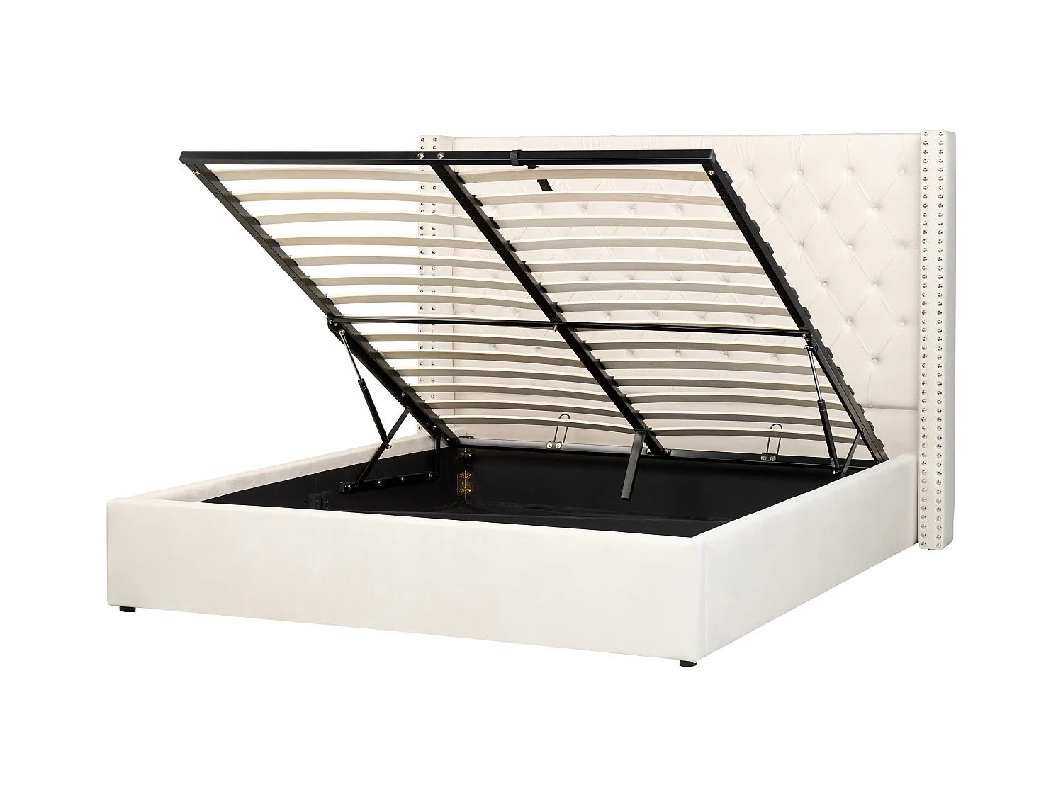 Bed met opbergruimte Fluweel LUBBON 160 x 200 cm Gebroken wit