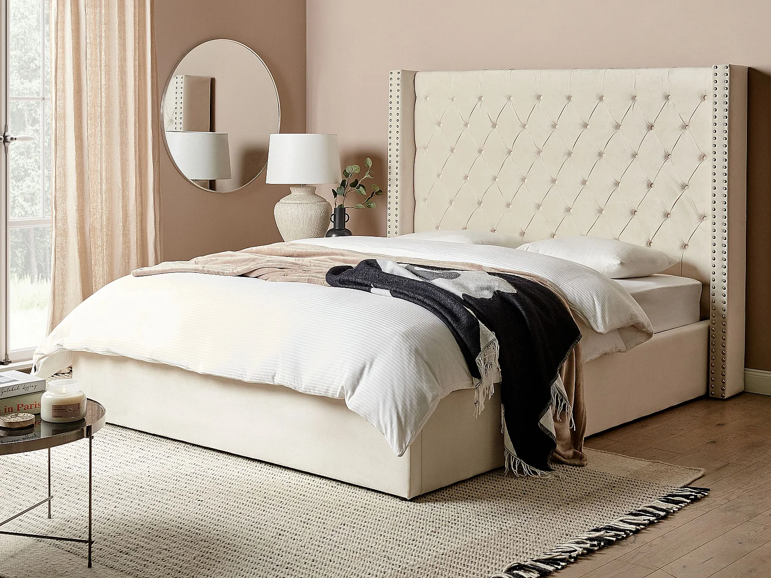 Letto contenitore Velluto LUBBON 160 x 200 cm Bianco sporco