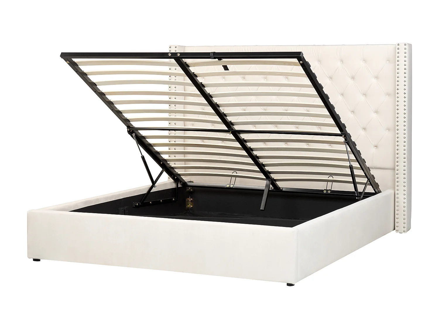 Bed met opbergruimte Fluweel LUBBON 160 x 200 cm Gebroken wit