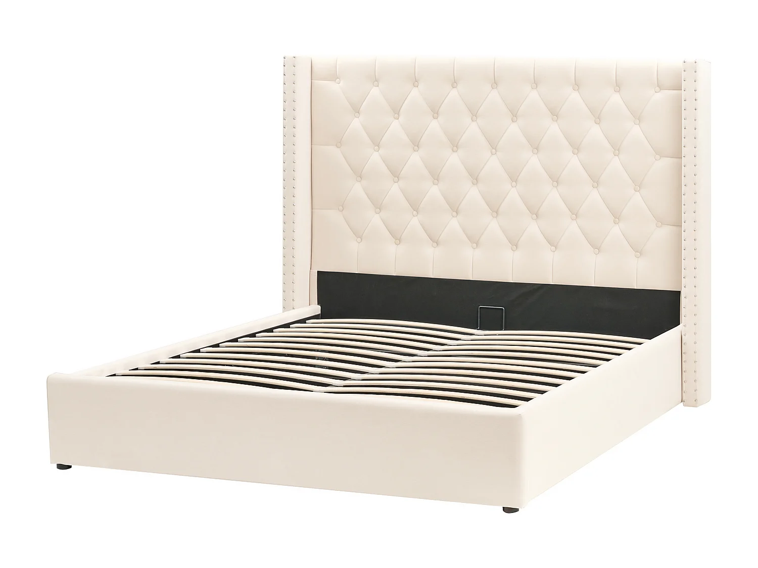 Bed met opbergruimte Fluweel LUBBON 160 x 200 cm Gebroken wit