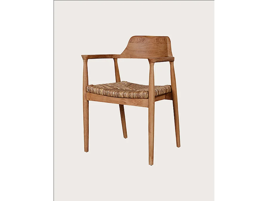 Zaha - Chaise en teck massif et paille