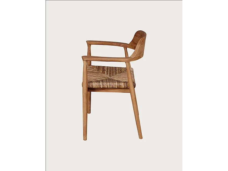 Zaha - Chaise en teck massif et paille