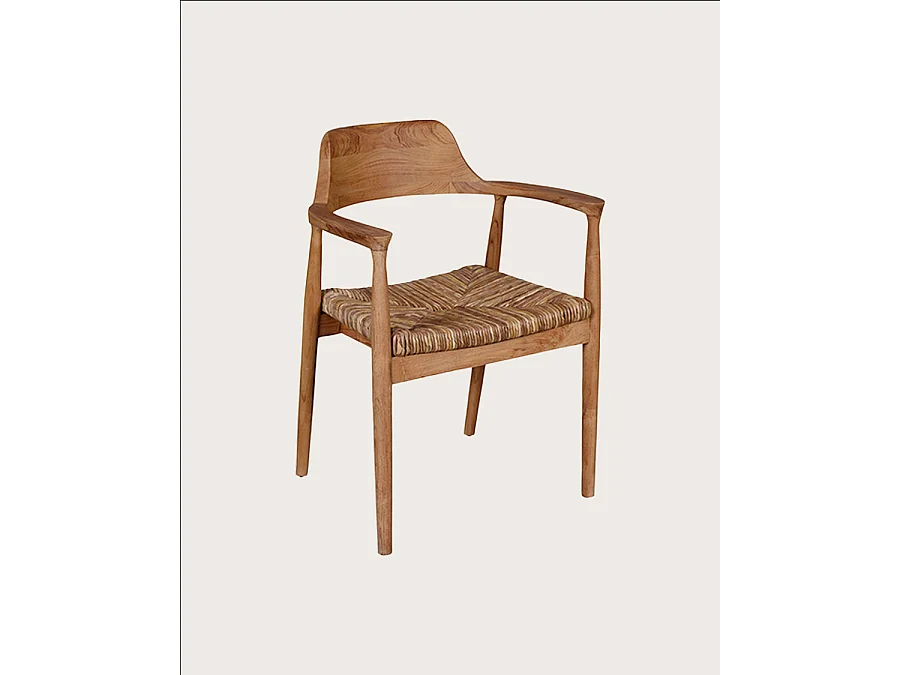 Zaha - Chaise en teck massif et paille