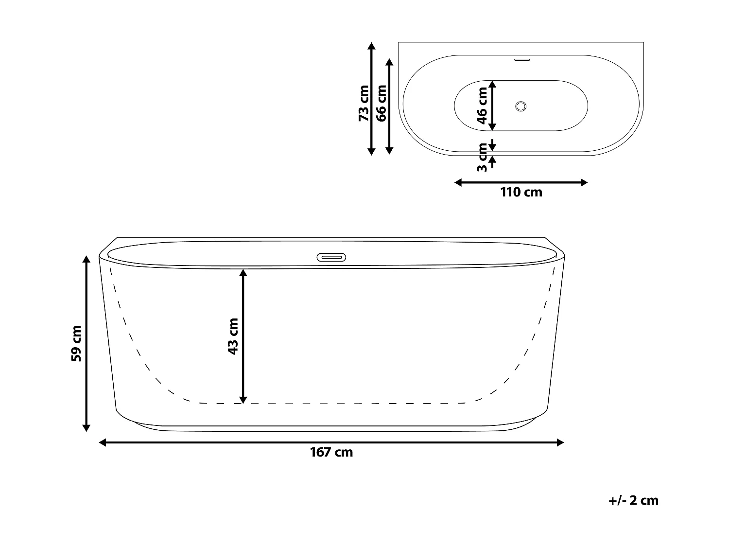 Badkuip ovaal wit 167 x 73 cm GOCTA