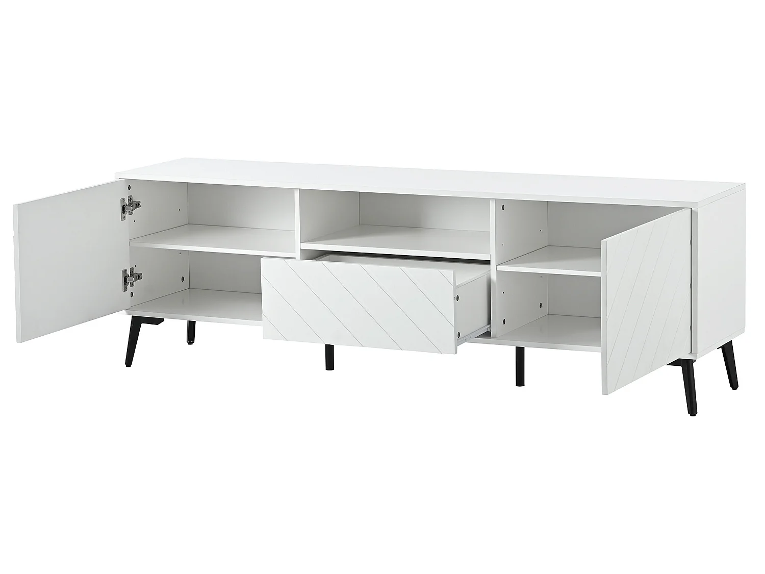 Meuble TV scandinave contemporain 170cm pour 70" tv - 2 portes 1 tiroir 1 niche - Blanc