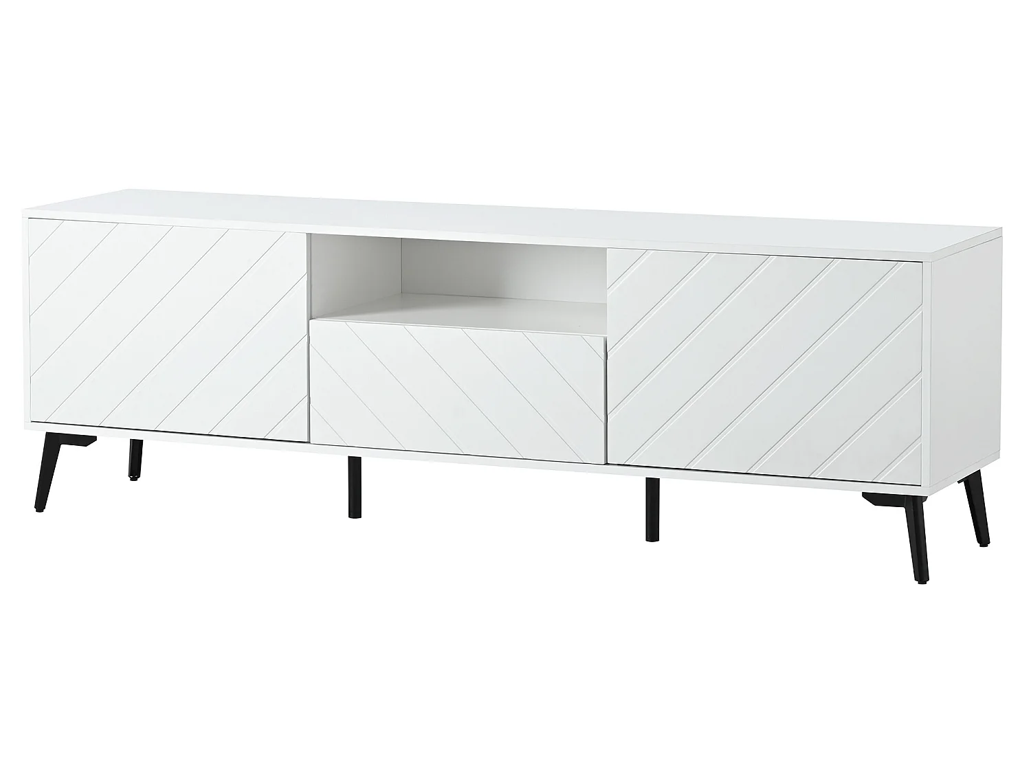 Meuble TV scandinave contemporain 170cm pour 70" tv - 2 portes 1 tiroir 1 niche - Blanc