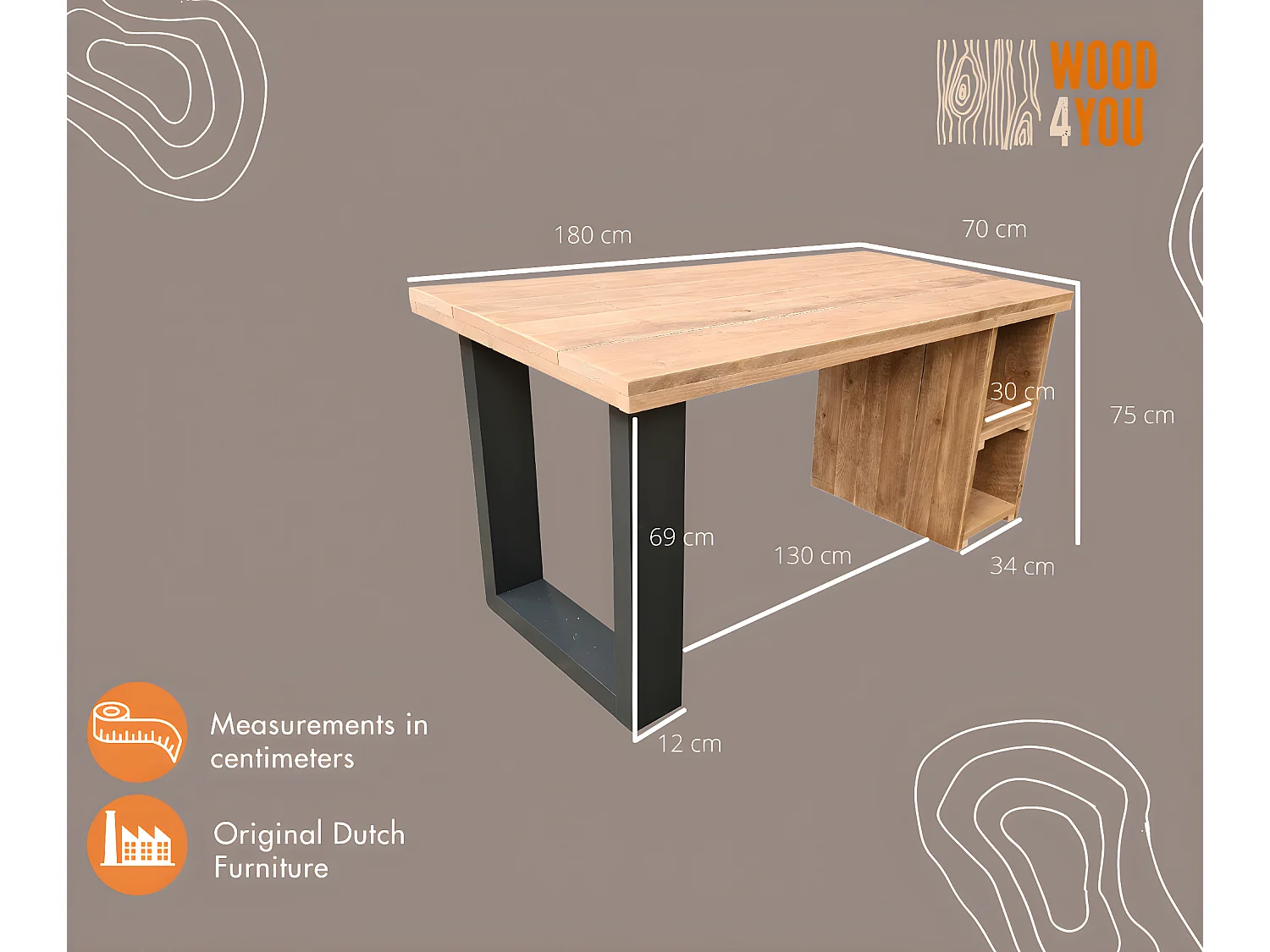 Wood4you - Bureau - San Diego - steigerhout 180Lx70Dx75H cm antraciet