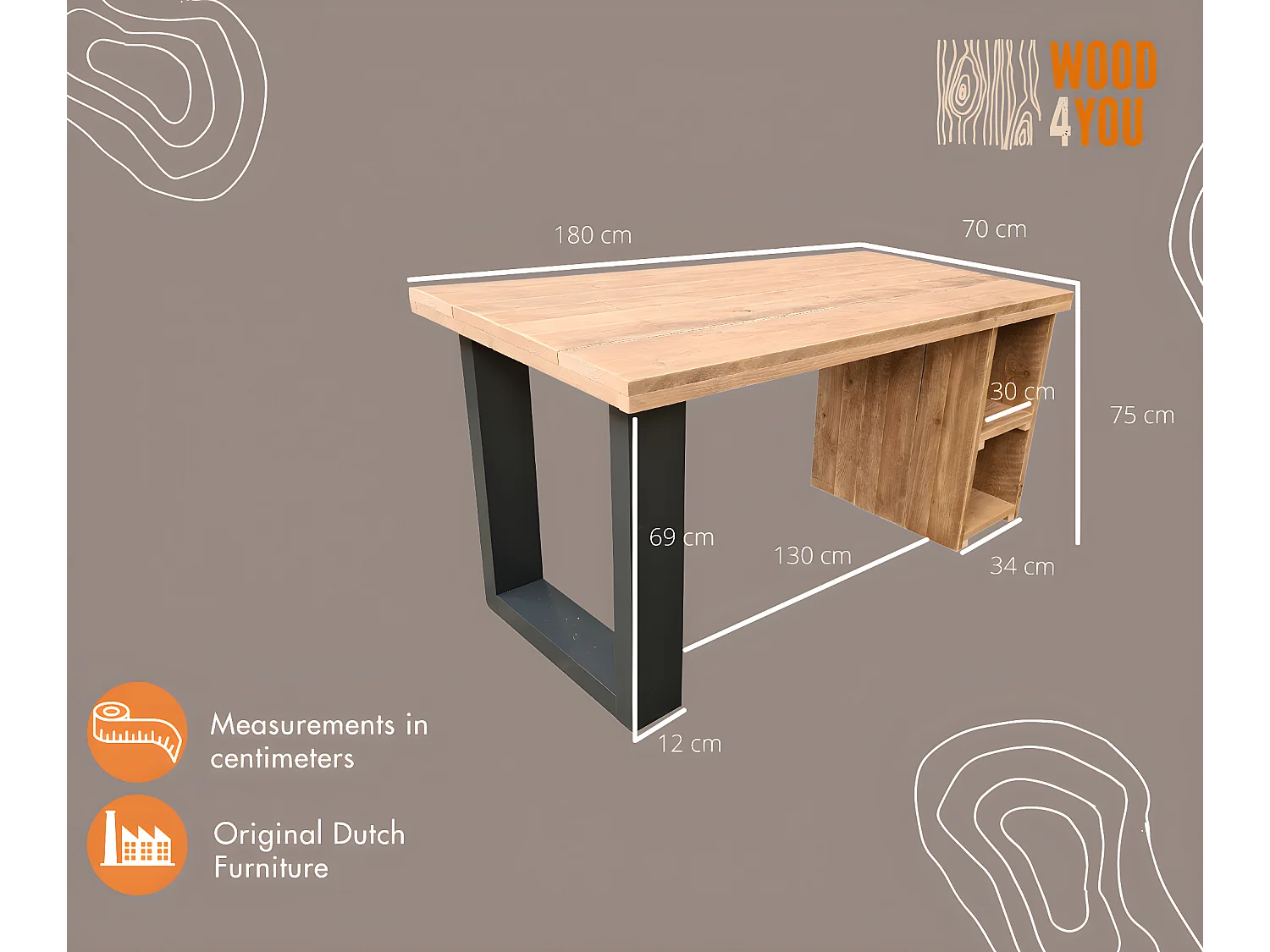 Wood4you - Bureau - San Diego - steigerhout 180Lx70Dx75H cm antraciet
