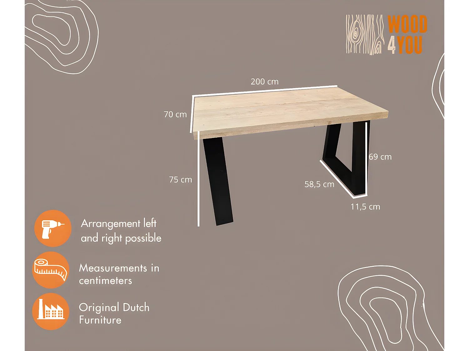 Wood4you - Bureau - Vancouver steigerhout 200Lx70Dx75H Zwart
