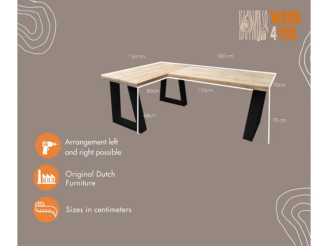 Wood4you - hoekbureau - vancouver steigerhout - 180150 noir