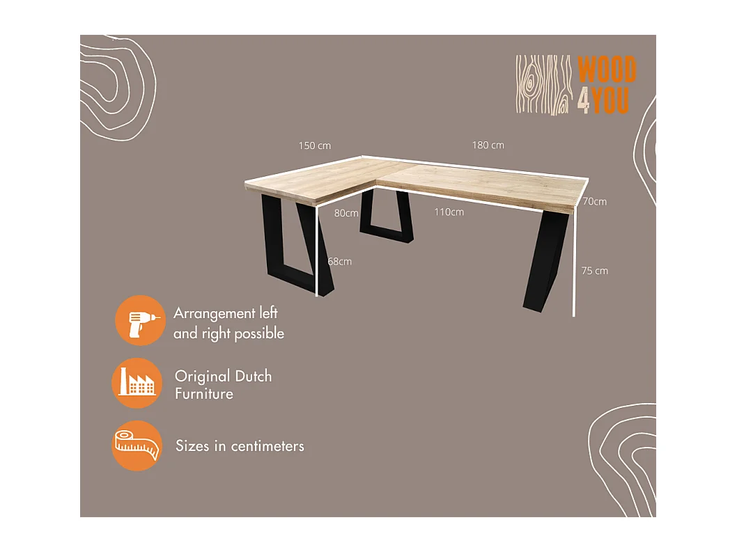 Wood4you - bureau d'angle - vancouver bois d'échafaudage - 180150   noir