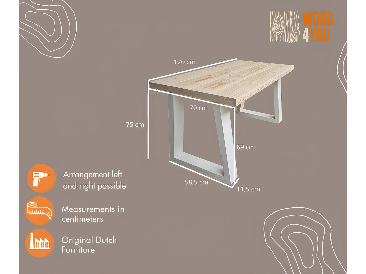 Wood4you - Bureau - Bois d'épicéa de Vancouver 120Lx70Px75H Blanc