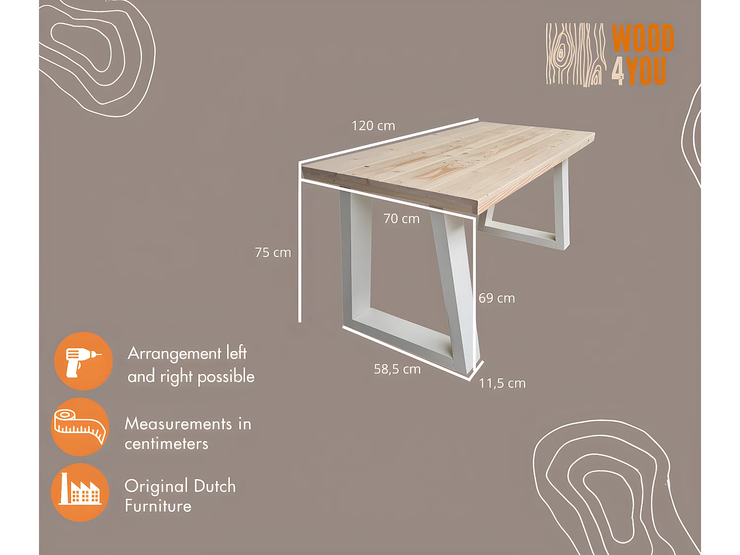 Wood4you - Bureau - Bois d'épicéa de Vancouver 120Lx70Px75H Blanc