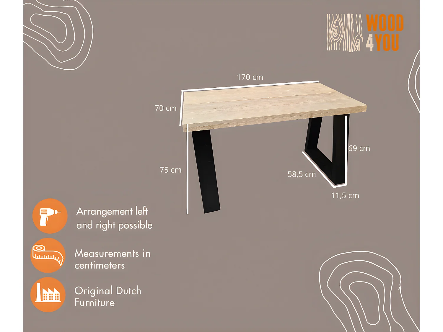 Wood4you - Bureau - Bois d'échafaudage de Vancouver 170Lx70Dx75H Noir