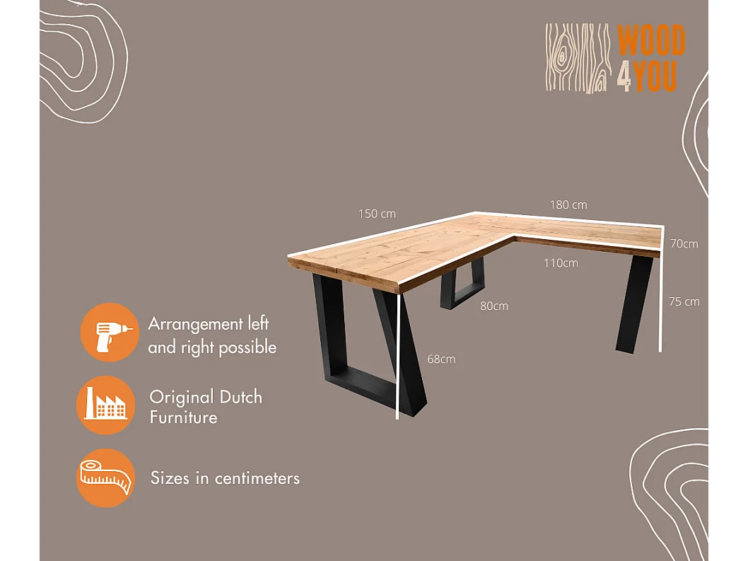 Wood4you - bureau d'angle - vancouver bois torréfié - 180150   anthracite