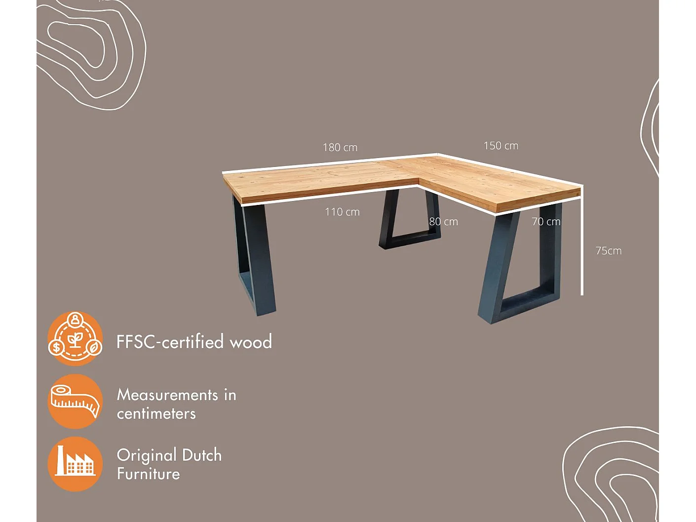 Wood4you - bureau d'angle - vancouver bois torréfié - 180150   anthracite