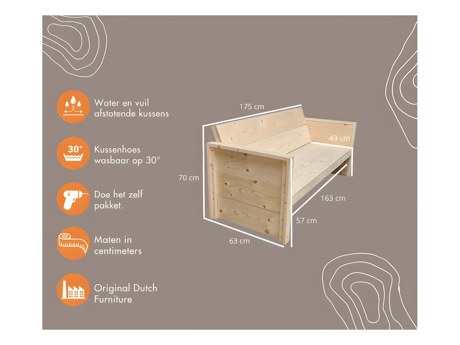 Wood4you - Banc de Jardin - Vlieland - Kit de Construction 'Do it yourself' Bois d'épicéa 180Lx72Hx57P cm