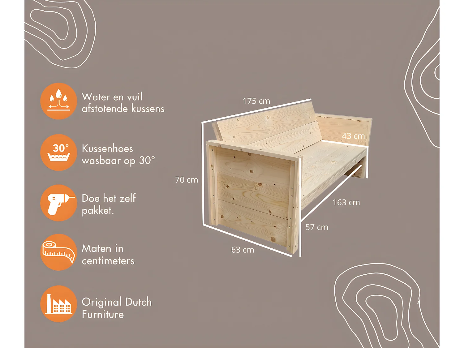 Tuinbank vlieland  - 175Lx72Hx57D cm