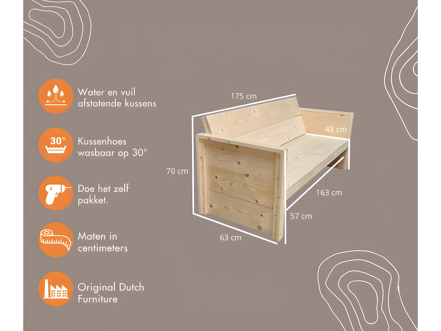 Tuinbank vlieland  - 175Lx72Hx57D cm