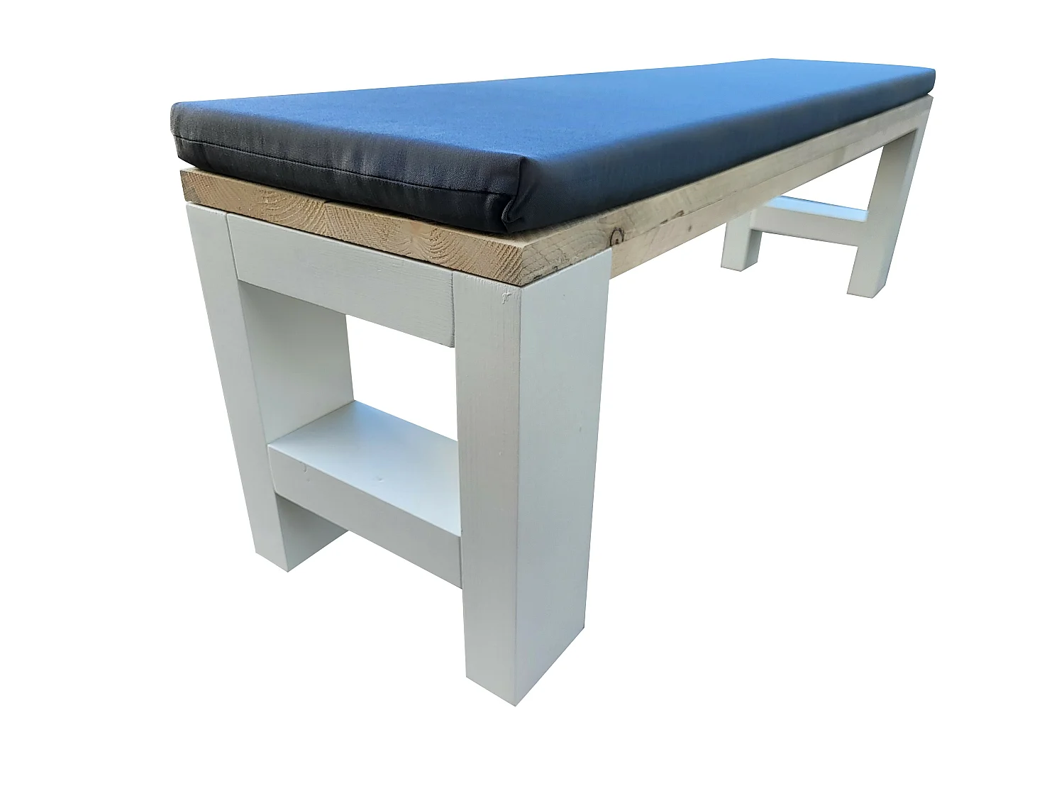 Wood4you - Banc Seattle - 120Lx40Hx38D cm blanc - coussin inclus