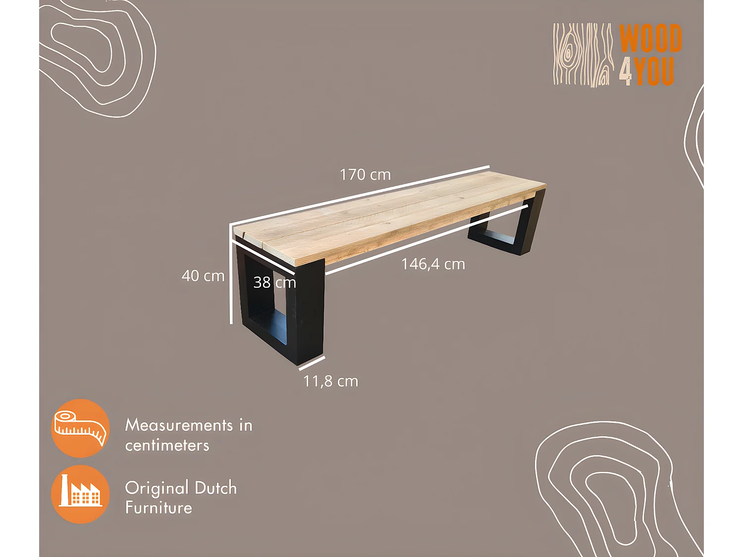 Leuk bankje New Orleans, gemaakt van verouderd steigerhout met een zwart gespoten vurenhout onderstel. Geschikt voor zowel binnen- als buitengebruik.