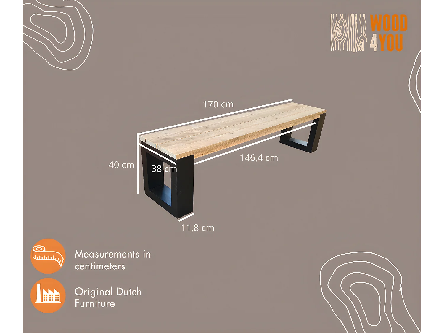 Leuk bankje New Orleans, gemaakt van verouderd steigerhout met een zwart gespoten vurenhout onderstel. Geschikt voor zowel binnen- als buitengebruik.