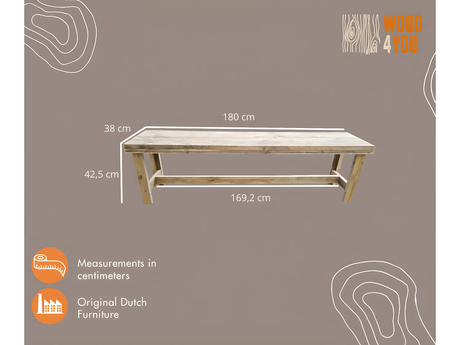Wood4you - Banc de jardin - Rotterdam échafaudage bois -180Lx43Hx38D cm