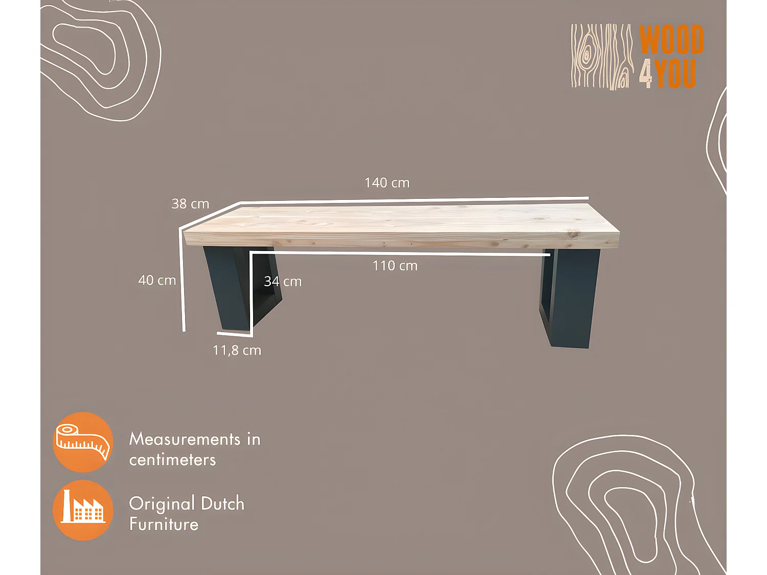 wood4you - Banc de jardin New England Douglas - 140Lx40Hx38D cm anthracite