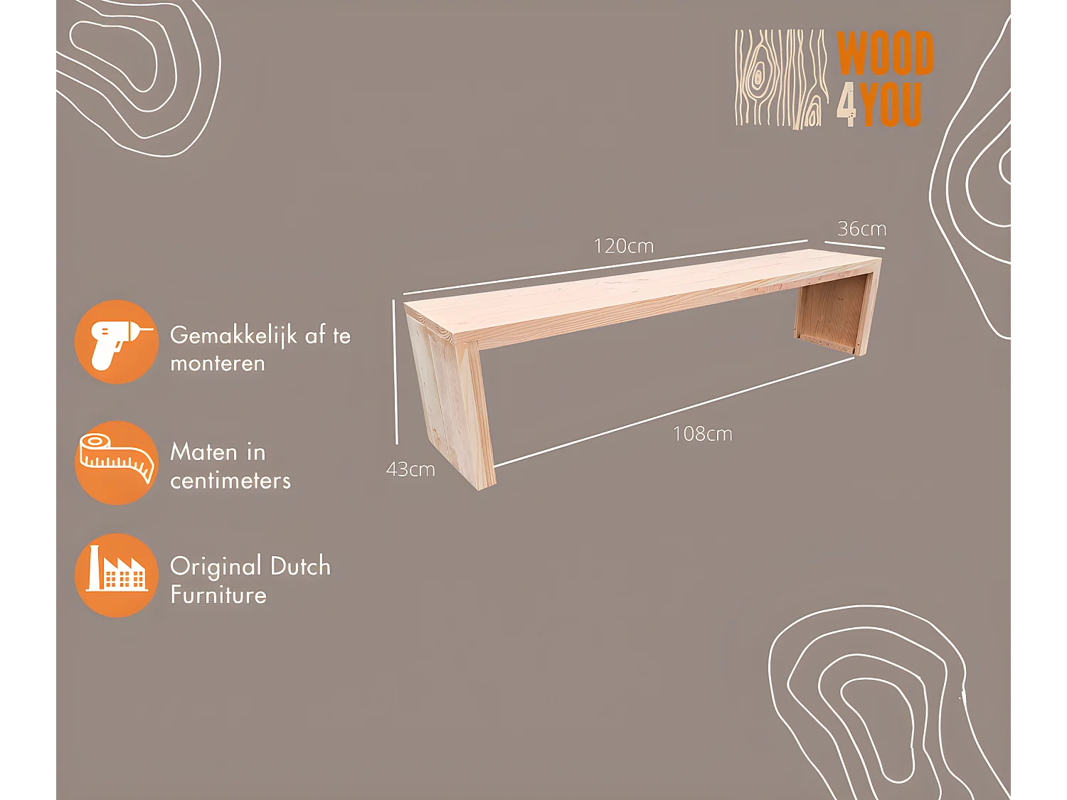 Wood4you - Banc de jardin Amsterdam Douglas 120Lx43Hx38D cm