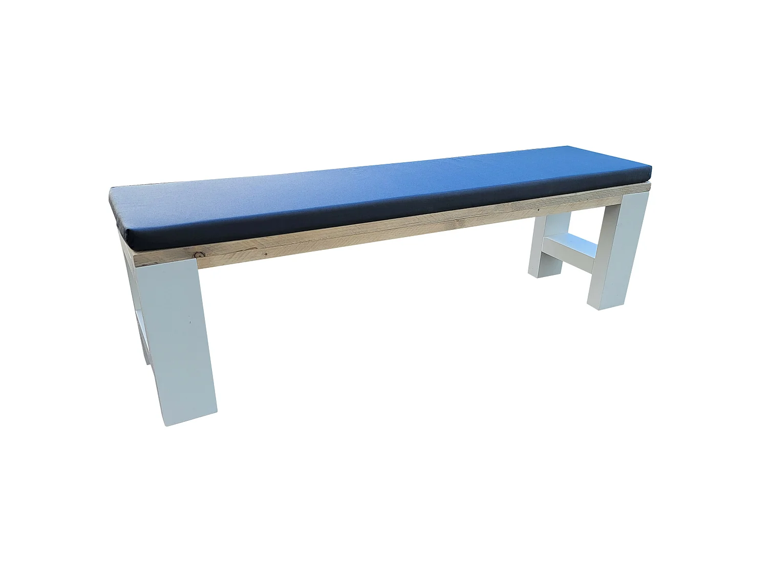 Panca Seattle - 180Lx40Hx38P cm con base in legno di abete rosso spruzzato bianco incl. cuscino