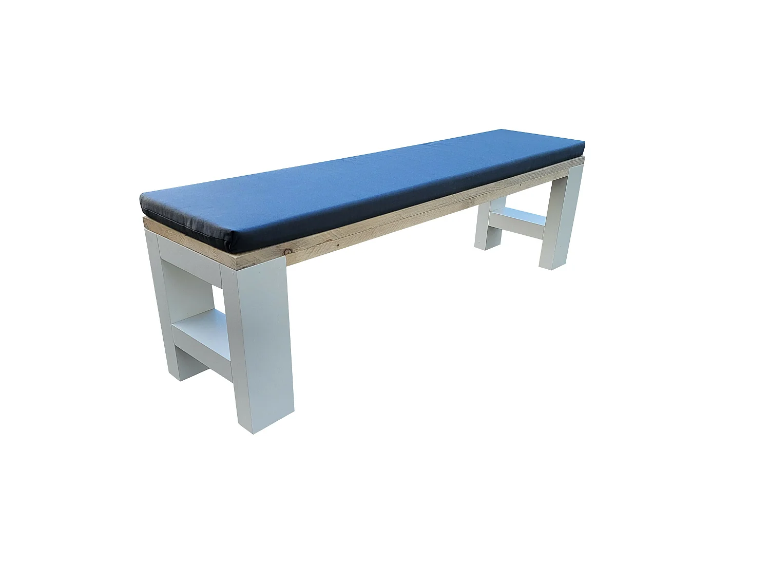 Panca Seattle - 180Lx40Hx38P cm con base in legno di abete rosso spruzzato bianco incl. cuscino