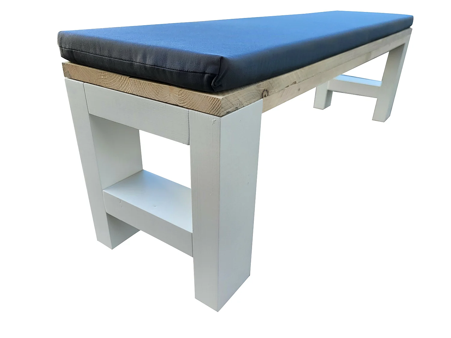 Panca Seattle - 180Lx40Hx38P cm con base in legno di abete rosso spruzzato bianco incl. cuscino