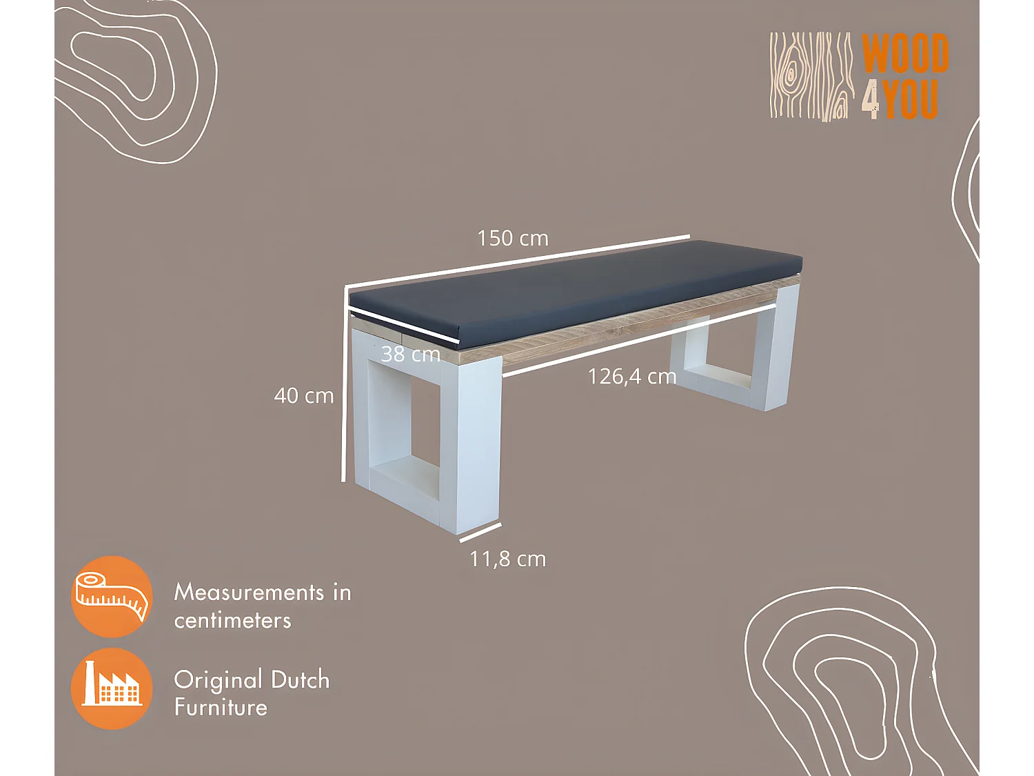 Wood4you - Banc de jardin New Orleans - 150Lx40Hx38D cm blanc - coussin inclus - canapé