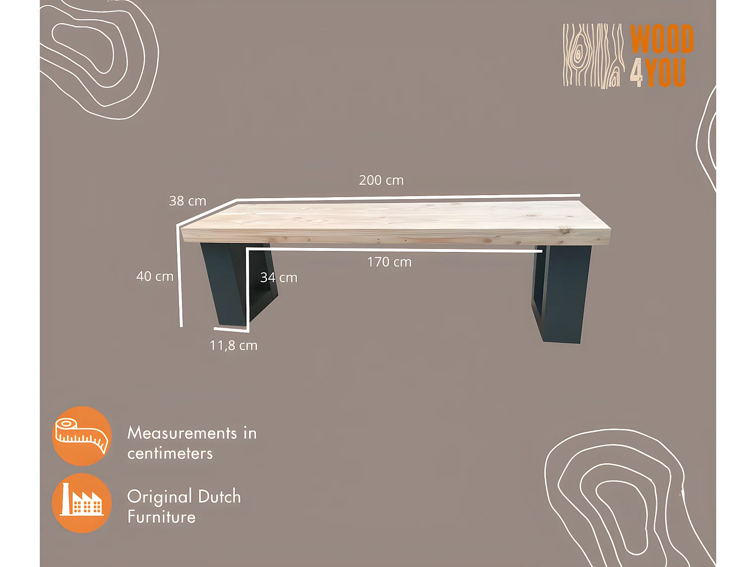 Wood4you - Banc de jardin New England Douglas - 200Lx40Hx38D cm anthracite