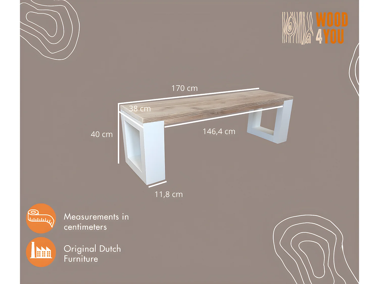 wood4you - Banc New Orleans - 170Lx40Hx38D cm blanc