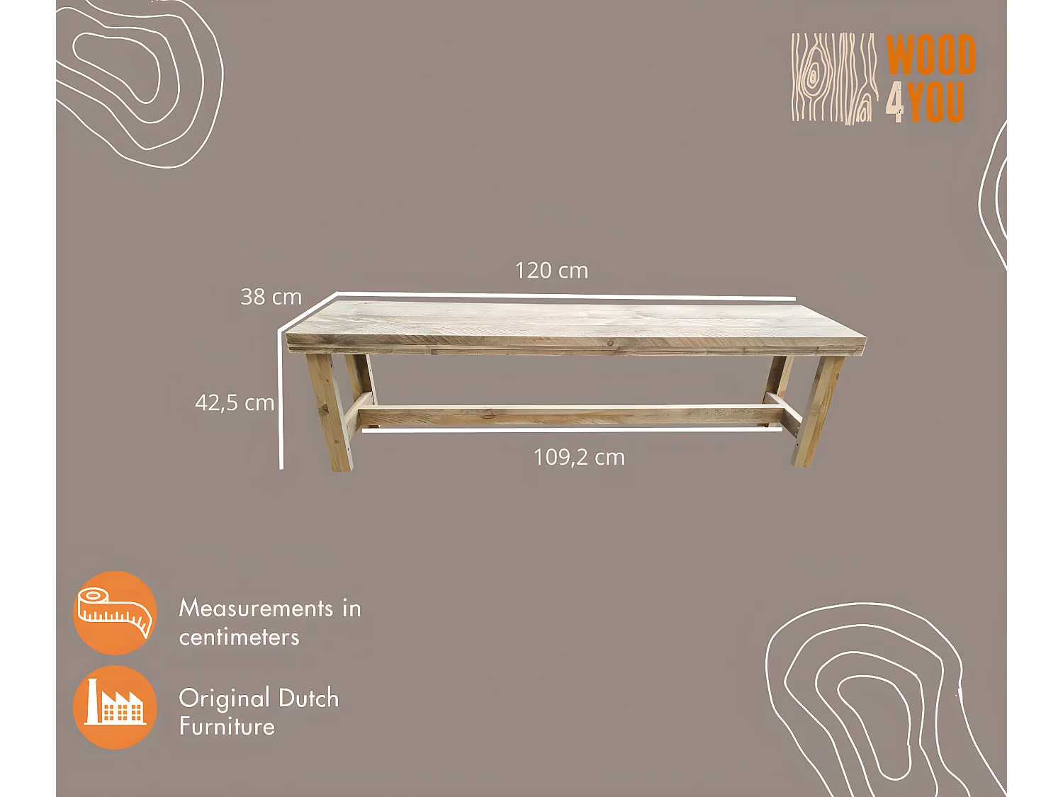 wood4you - Banc de jardin - Rotterdam échafaudage bois -120Lx43Hx36D cm