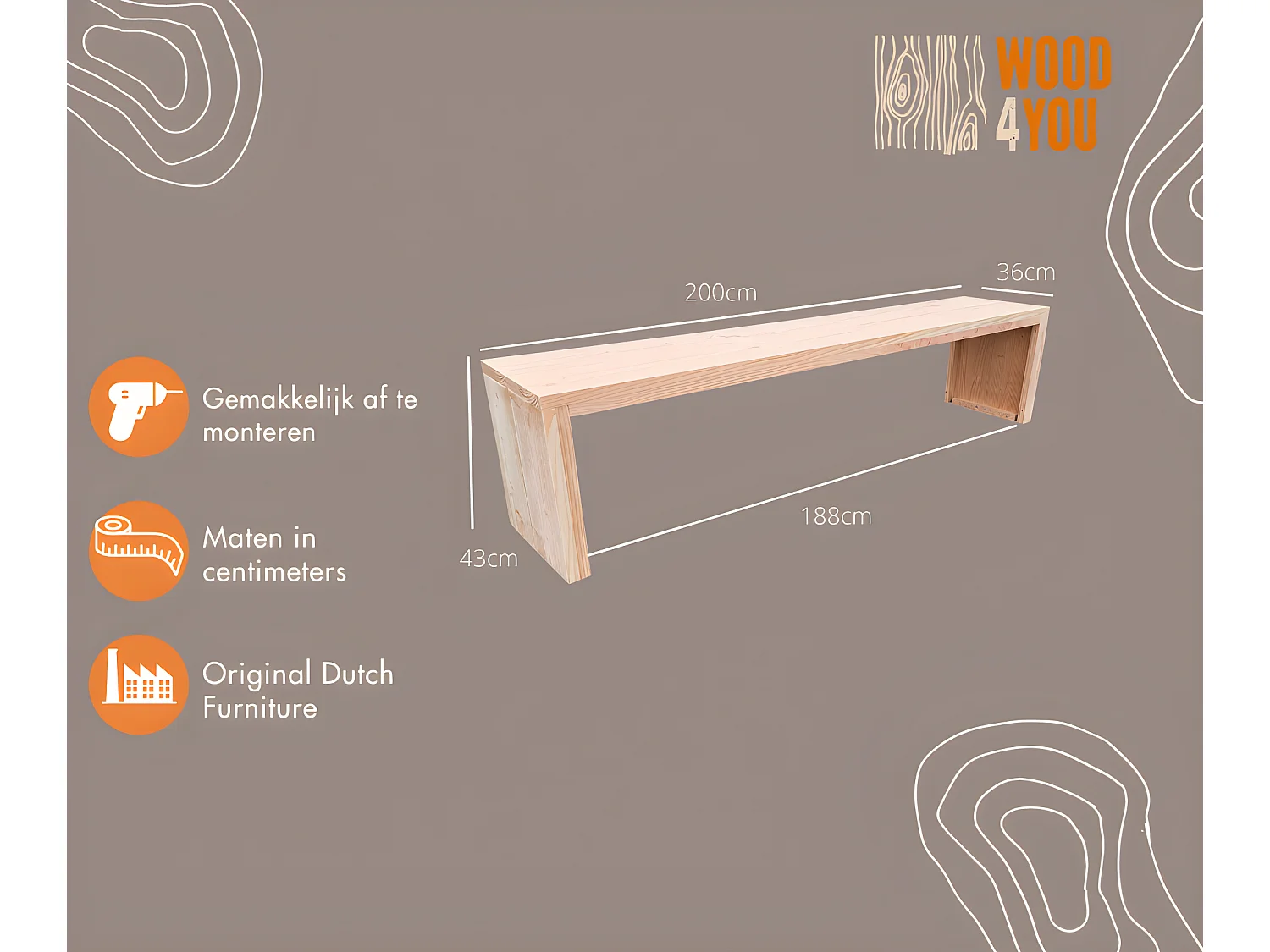 Wood4you - Banc de jardin Zaandam - Douglas - 200 'Do it yourself' Kit de construction