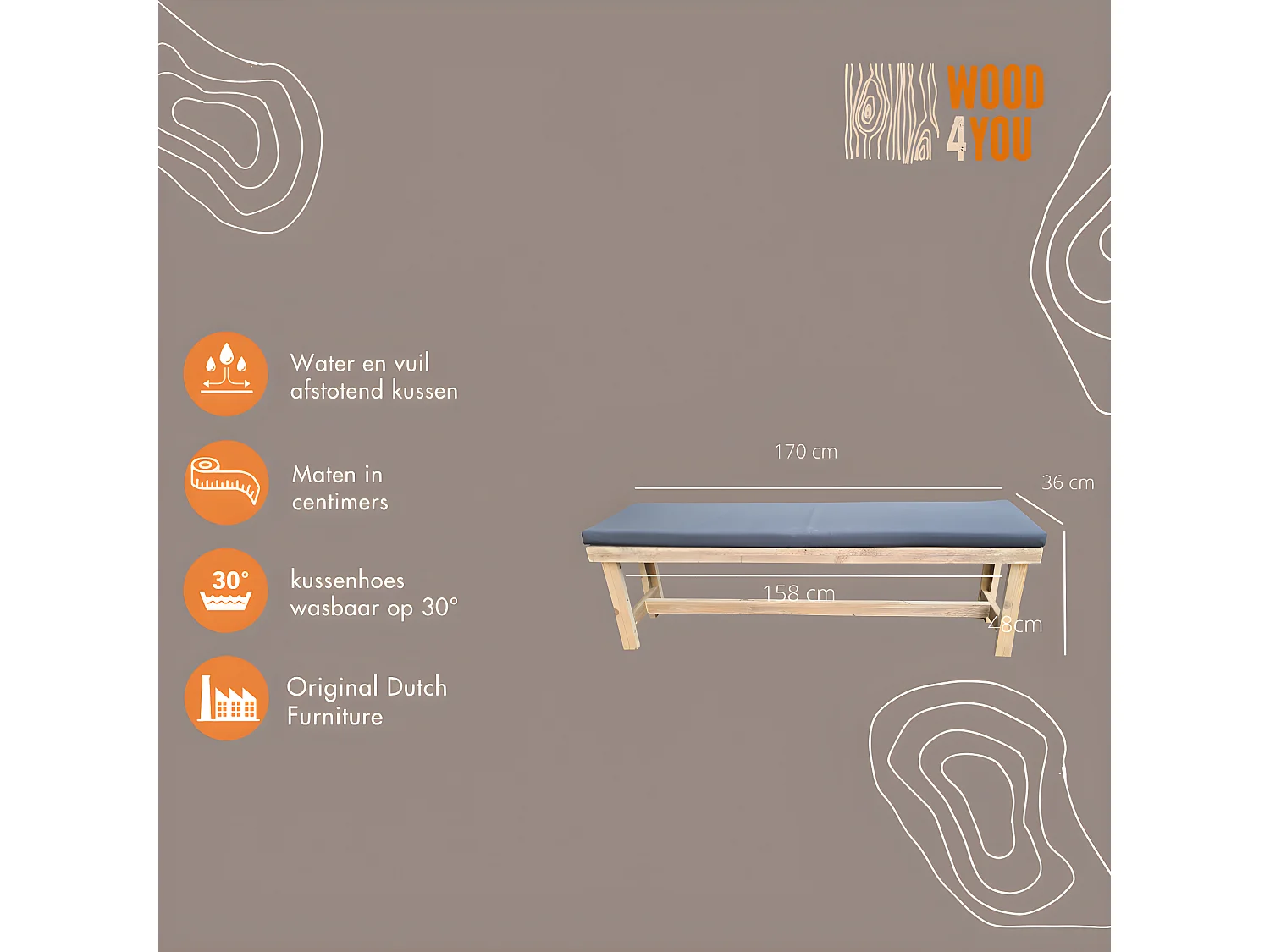 Banca da giardino Rotterdam steigerhout - 170Lx49Hx38D cm