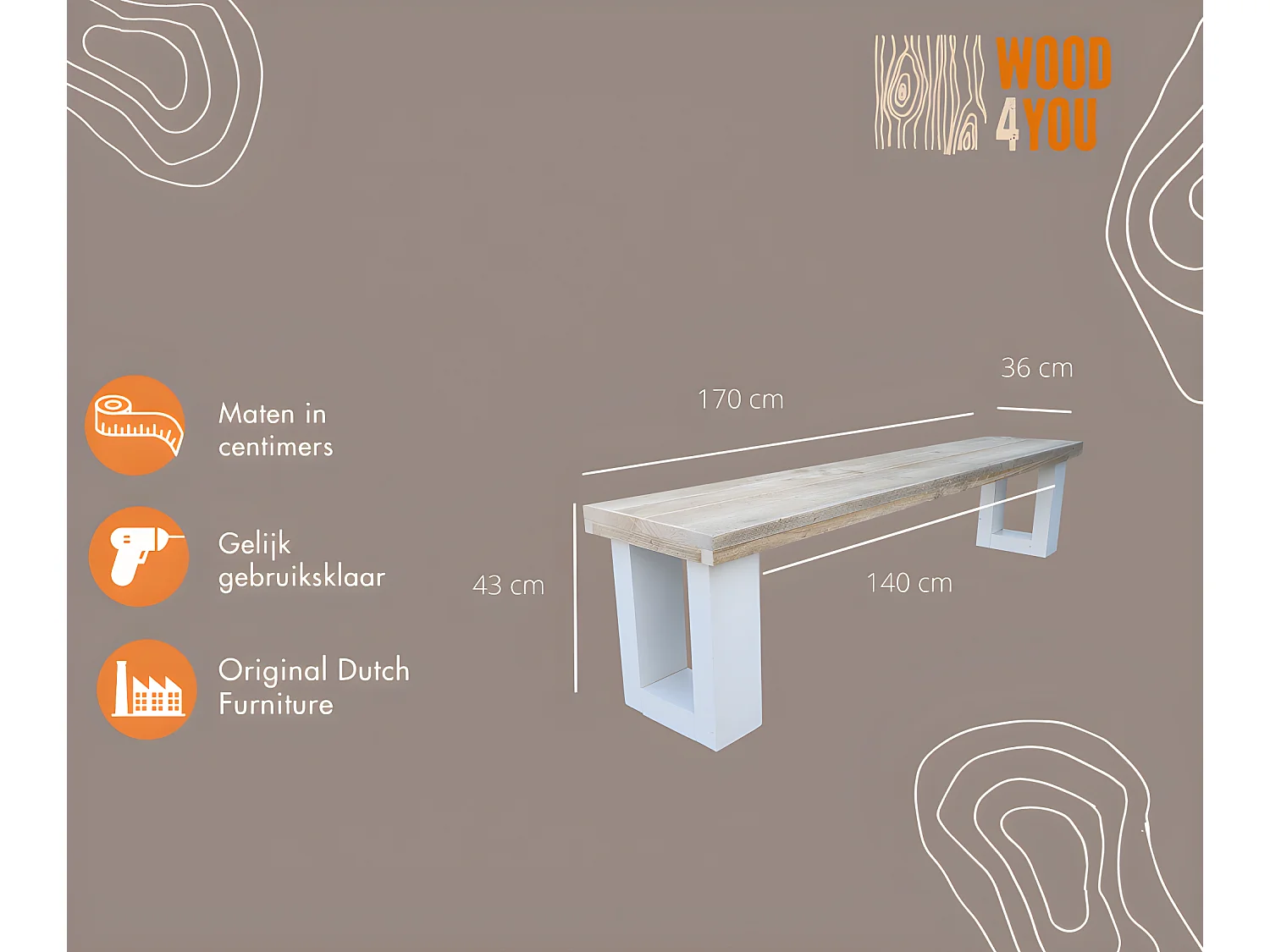 wood4you - Banc de Jardin New England Échafaudage Bois 170Lx40Hx38P cm blanc