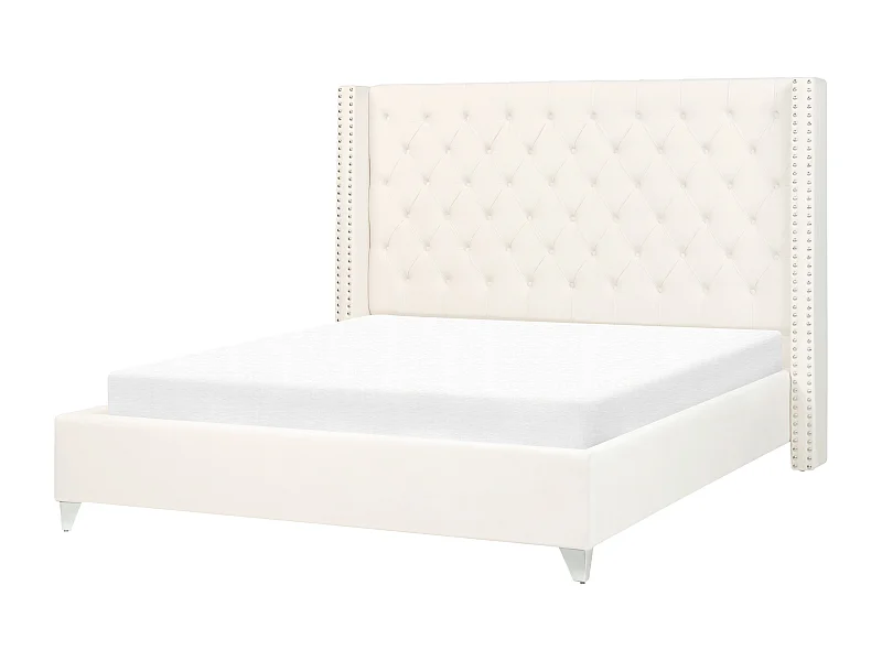 Lit avec sommier Velours LUBBON 160 x 200 cm Blanc cassé