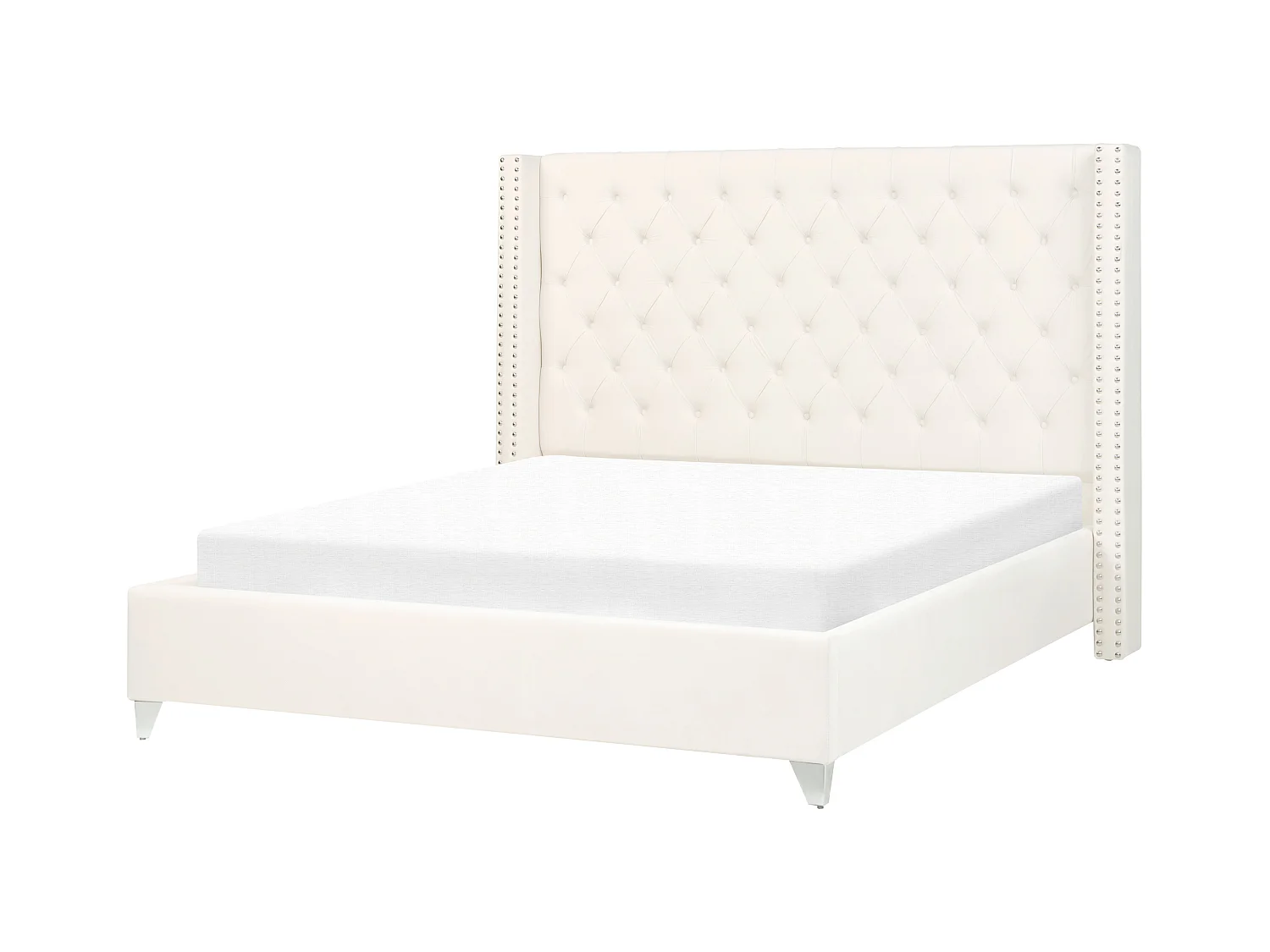 Lit avec sommier Velours LUBBON 160 x 200 cm Blanc cassé