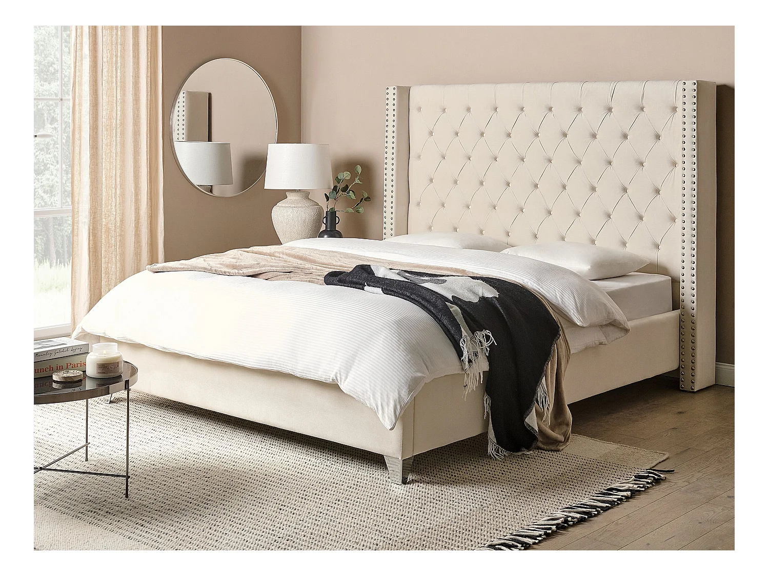 Lit avec sommier Velours LUBBON 160 x 200 cm Blanc cassé