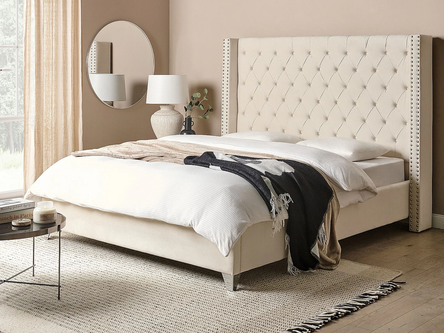 Lit avec sommier Velours LUBBON 160 x 200 cm Blanc cassé