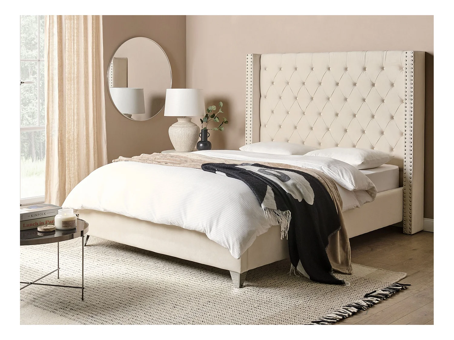 Bed Fluweel LUBBON 140 x 200 cm Gebroken wit