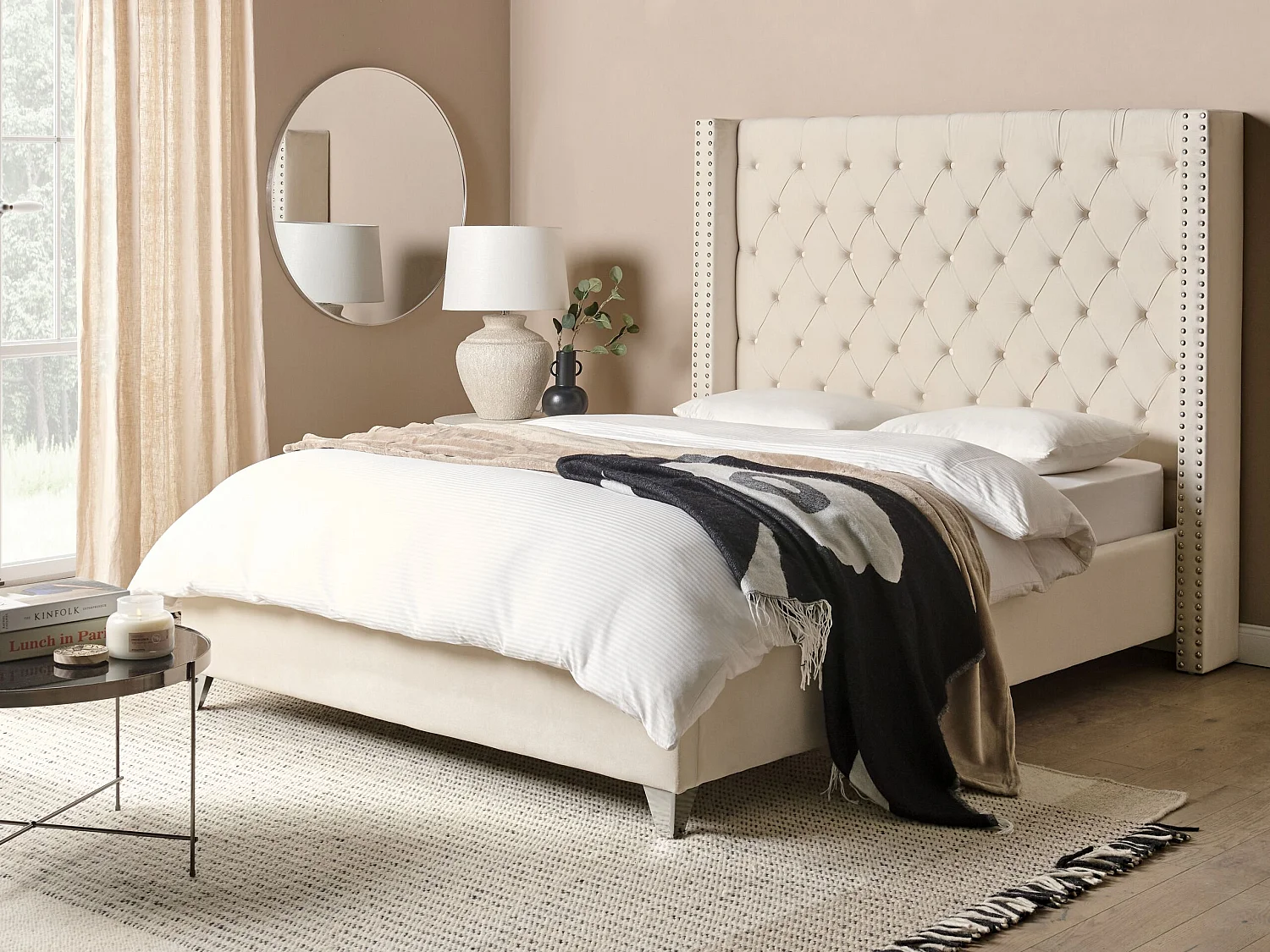 Lit avec sommier Velours LUBBON 140 x 200 cm Blanc cassé